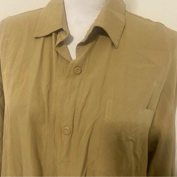 NY Jeans Women’s Size XL Long Sleeve Button Up Blouse Tan - Picture 1 of 6